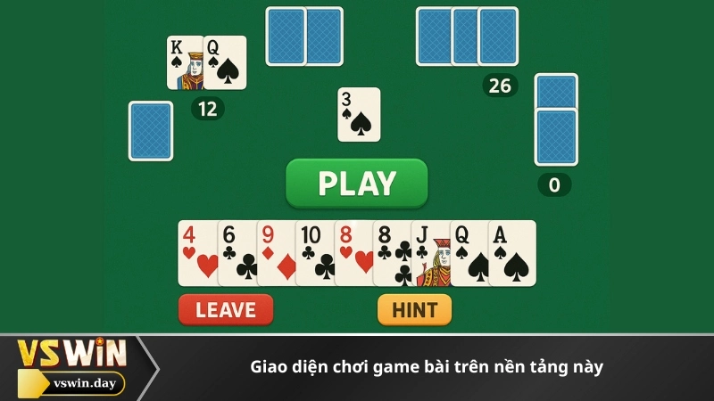 Giao diện chơi game bài trên nền tảng này