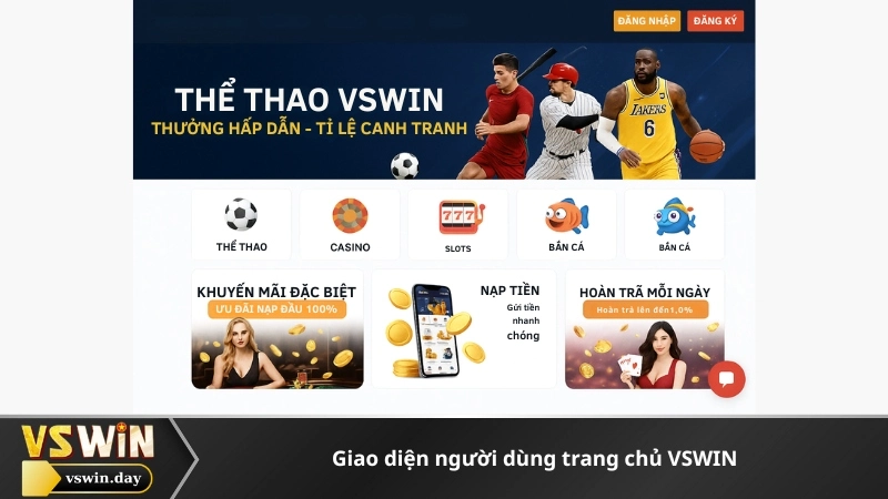 Giao diện người dùng trang chủ VSWIN