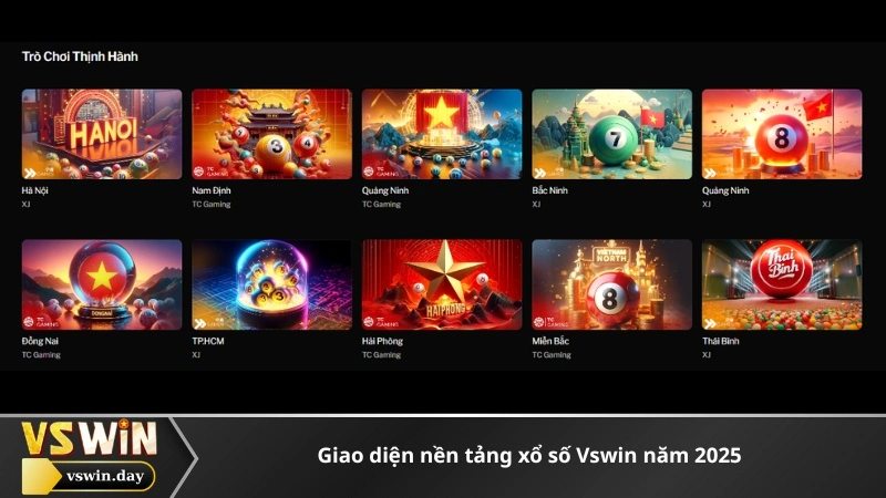 Giao diện nền tảng xổ số Vswin năm 2025