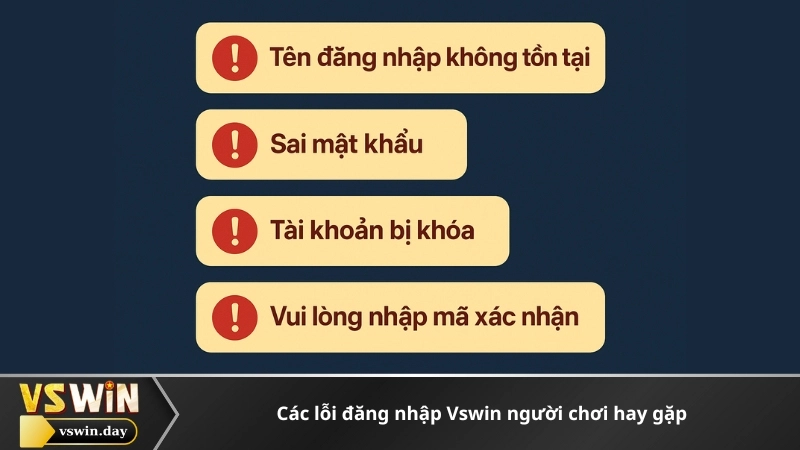 Các lỗi đăng nhập Vswin người chơi hay gặp